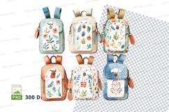 Colorful floral backpacks clipart set isolated PNG 300dpi Product Image 1