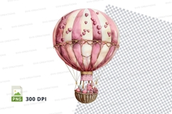 Hot air balloon clipart pink floral floating sky 300 DPI PNG Product Image 1