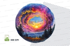 Vibrant galaxy planet clipart with cosmic forest landscape Product Image 1