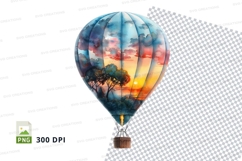 Hot air balloon sunset flight colorful sky clipart PNG Product Image 1