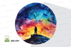 Silhouette person stargazing cosmic nebula galaxy clipart PN Product Image 1