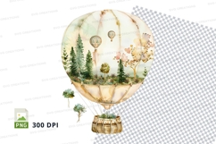 Hot air balloon clipart with forest and flowers in sky Product Image 1