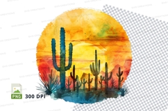 Desert sunset cactus clipart watercolor illustration Product Image 1