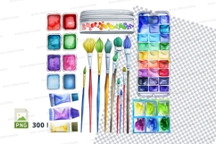 Colorful watercolor paint brushes and swatches clipart png s Product Image 1