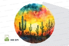Colorful desert sunset cactus clipart transparent PNG Product Image 1