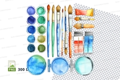 Watercolor paint set clipart transparent PNG art supplies Product Image 1