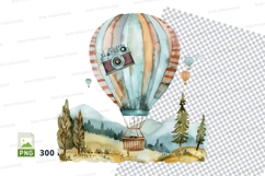 Hot Air Balloon Flight Scenic Mountain Clipart PNG Product Image 1