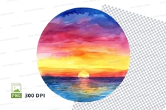 Sunset ocean clipart transparent colorful sky reflection PNG Product Image 1
