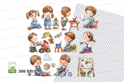 Children playing toys together happy family clipart png Product Image 1