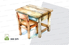 Wooden school desk and chair clipart isolated transparent PN Product Image 1