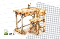 Wooden desk chair set clipart minimalist home office decor Product Image 1