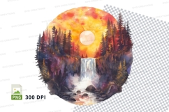 Sunset waterfall clipart transparent PNG nature reflection Product Image 1