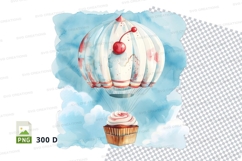 3D cupcake clipart with cherry and icing on blue background Product Image 1