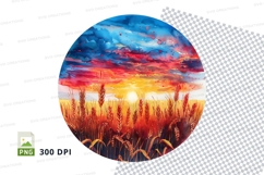 Vibrant sunset over golden wheat field clipart png Product Image 1