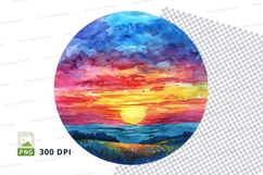Vibrant sunset clipart ocean horizon gradient circle Product Image 1
