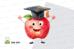 Graduation apple clipart happy cartoon character smiling Product Image 1