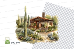 Desert house clipart cactus landscape illustration Product Image 1