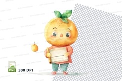 Cute orange clipart character holding book and apple Product Image 1