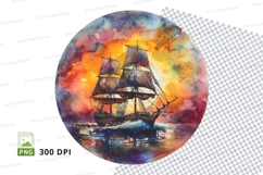 Sailboat sunset clipart watercolor vibrant reflection Product Image 1