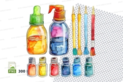 Colorful paint bottles and brushes clipart set Product Image 1