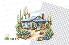 Desert house with cacti clipart illustration Product Image 1