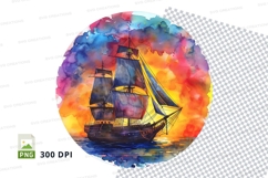 Colorful sailboat clipart sunset watercolor circle art Product Image 1