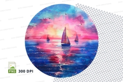 Sailboat sunset clipart watercolor ocean sky gradient Product Image 1