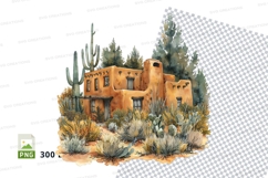Southwest adobe house desert cactus clipart illustration Product Image 1