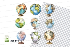 Colorful world globes clipart set transparent background Product Image 1