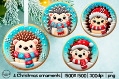 Cute hedgehog Christmas ornament sublimation designs Product Image 1
