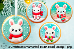 Cute bunny Christmas ornament sublimation designs Product Image 1