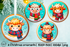 Cute highland cow Christmas ornament sublimation designs Product Image 1