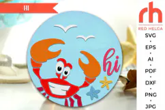 crab hi svg, peeking crab svg, summer hanger svg, marine sign svg, welcome sign svg, beach wood sign dxf, seasonal door svg, round hanging sign svg, laser cut file, layered sign svg, porch sign svg, front sign svg, glowforge cut file, cricut cut file