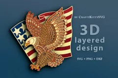 4th of July SVG, Patriotic Eagle SVG, 3D layered paper cut Product Image 1