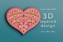 3D Heart SVG, Heart Laser Cut, Layered Heart, Heart Papercut Product Image 1
