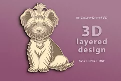 3D Yorkie Dog SVG, 3D layered paper cut, Yorkshire Terrier Product Image 1