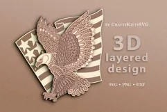 4th of July SVG, Patriotic Eagle SVG, 3D layered paper cut Product Image 3