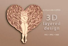 3D Love SVG, Heart Tree of Love SVG, 3D layered paper cut Product Image 2