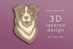 3D Dog SVG, Border Collie, 3D layered paper cut, Dog Face Product Image 1