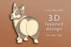 3D Dog SVG, Corgi, 3D layered paper cut, Cute Dog Butt SVG Product Image 1