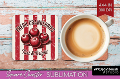 Cranberries Vintage Fruit Square Coaster Summer Coaster PNG Product Image 1