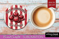 Cranberries Vintage Fruit Round Coaster Summer Coaster PNG Product Image 1