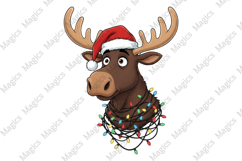 Crazy Christmas Reindeer with Christmas Lights PNG Product Image 1