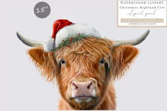 Christmas highland cow clipart, Christmas clipart, Product Image 1