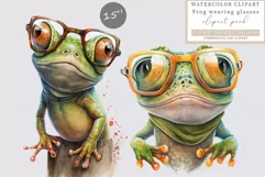 Frog wearing glasses clipart, Funny frog clipart, Product Image 1