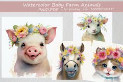 Watercolor baby animals digital scrapbook paper Product Image 1