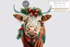 Highland cow clipart, Christmas clipart Product Image 1