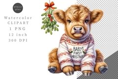 Highland cow Png, Christmas clipart, First Christmas Product Image 1