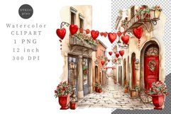 Valentins day street clipart, Love clipart, Watercolor Product Image 1