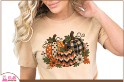 Fall faux embroidery floral pumpkins, plaid Autumn pumpkins Product Image 3